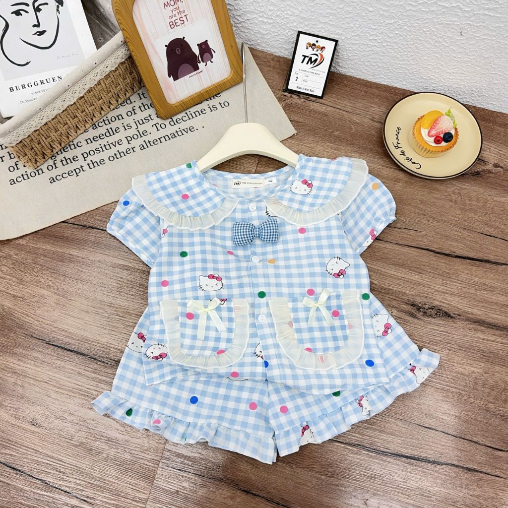 Bộ Pizama kẻ 3 màu HELLO KITTY mùa hè bé gái TM