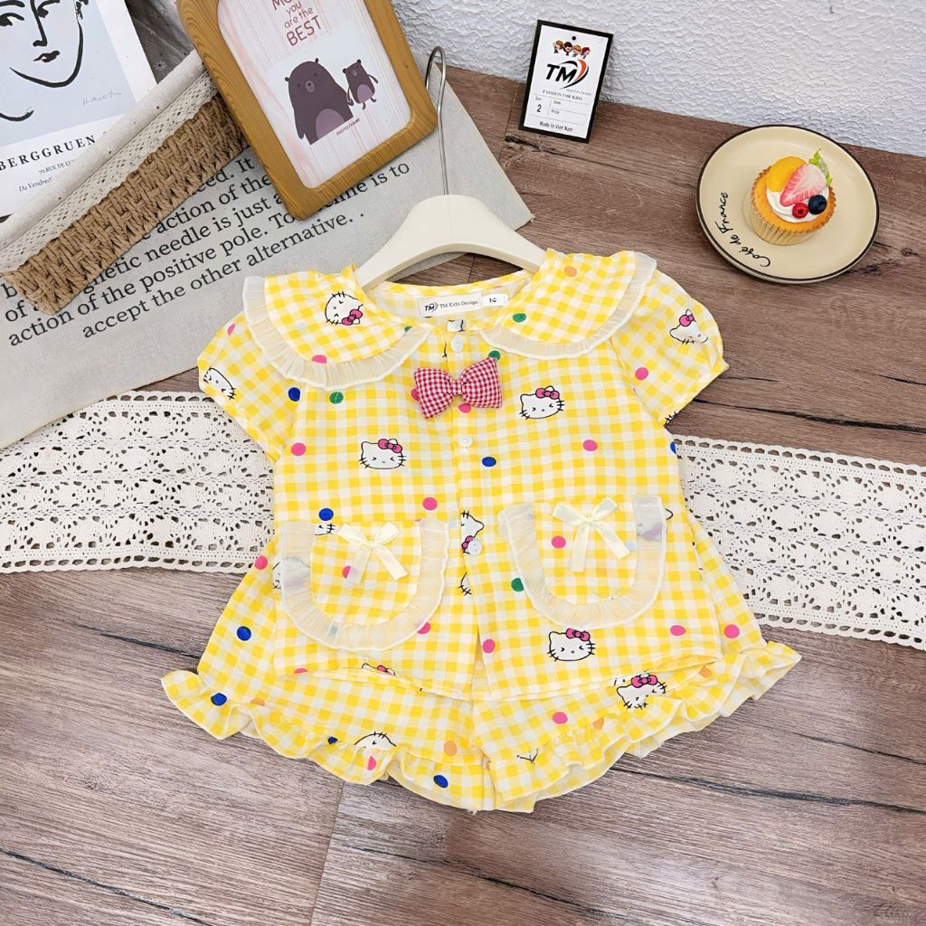 Bộ Pizama kẻ 3 màu HELLO KITTY mùa hè bé gái TM