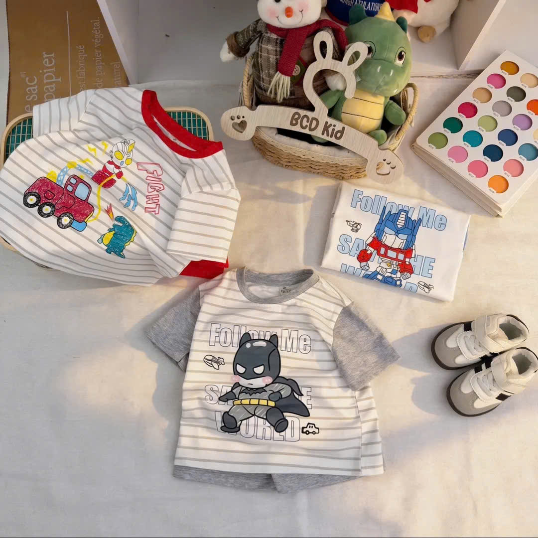 Bộ cotton Bơ in hình mềm mát mùa hè bé trai 6-16kg - KẺ GHI