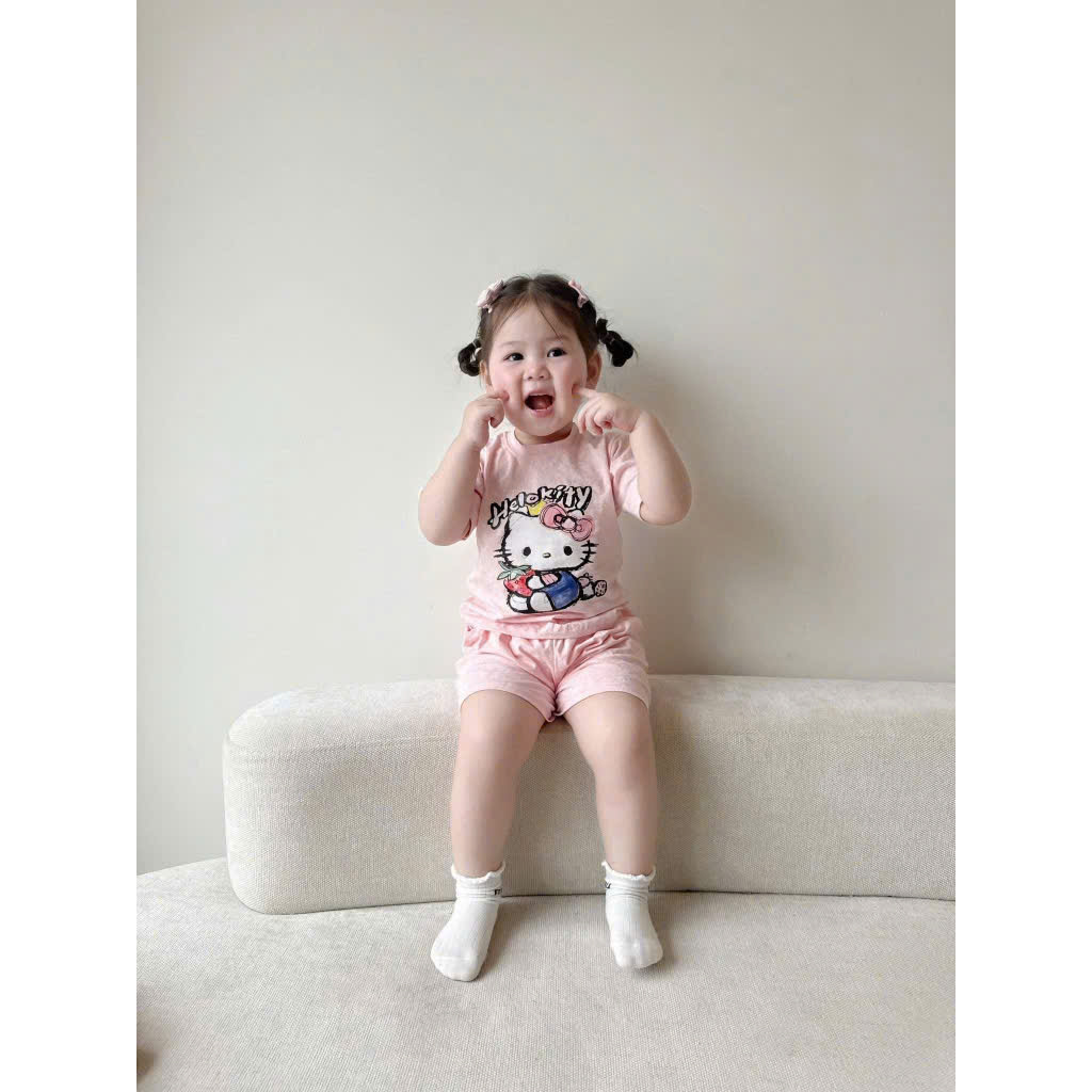 Bộ cotton Hello Kitty, Pone Melody mùa hè bé gái