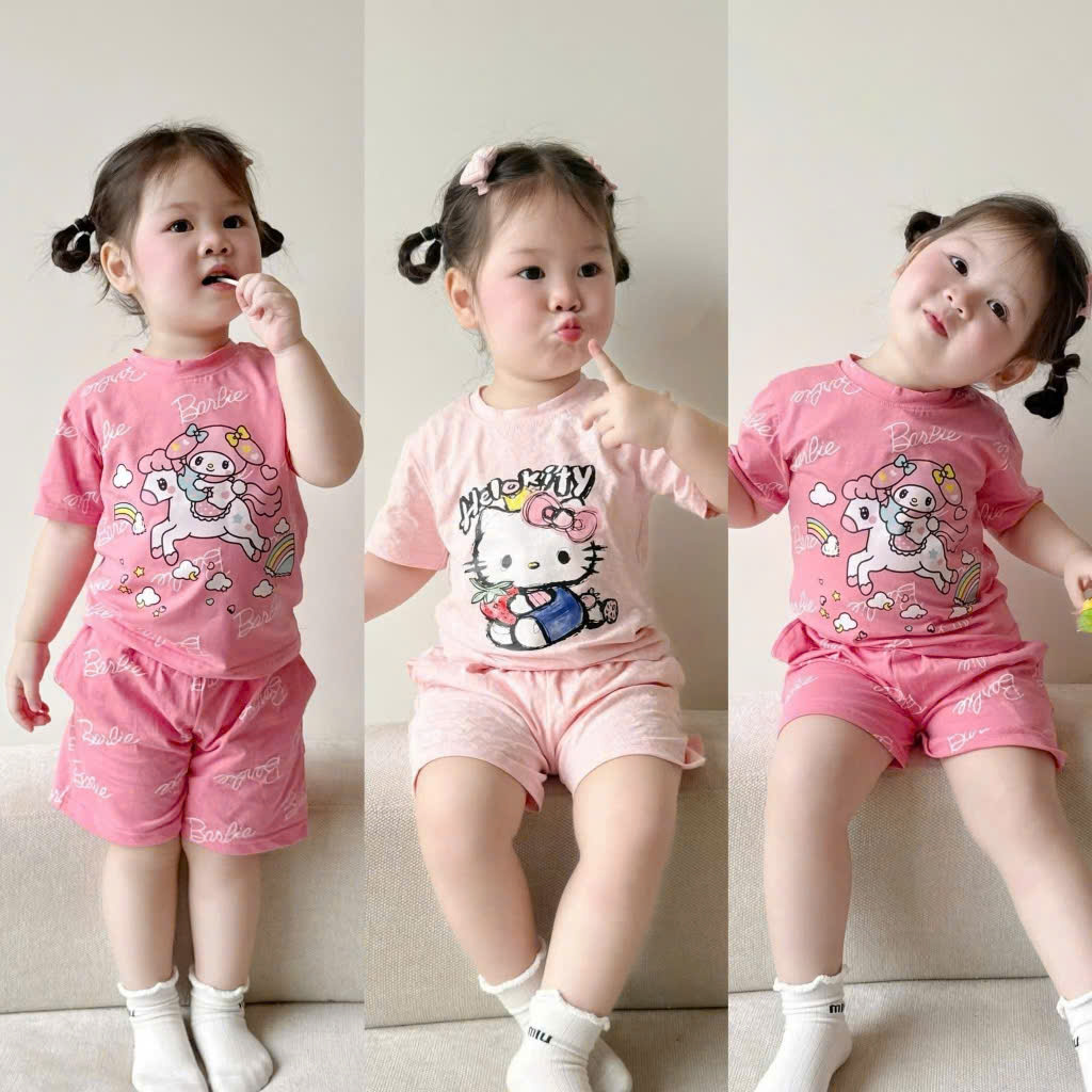 Bộ cotton Hello Kitty, Pone Melody mùa hè bé gái