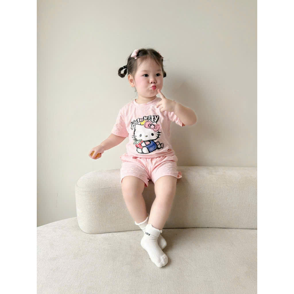 Bộ cotton Hello Kitty, Pone Melody mùa hè bé gái