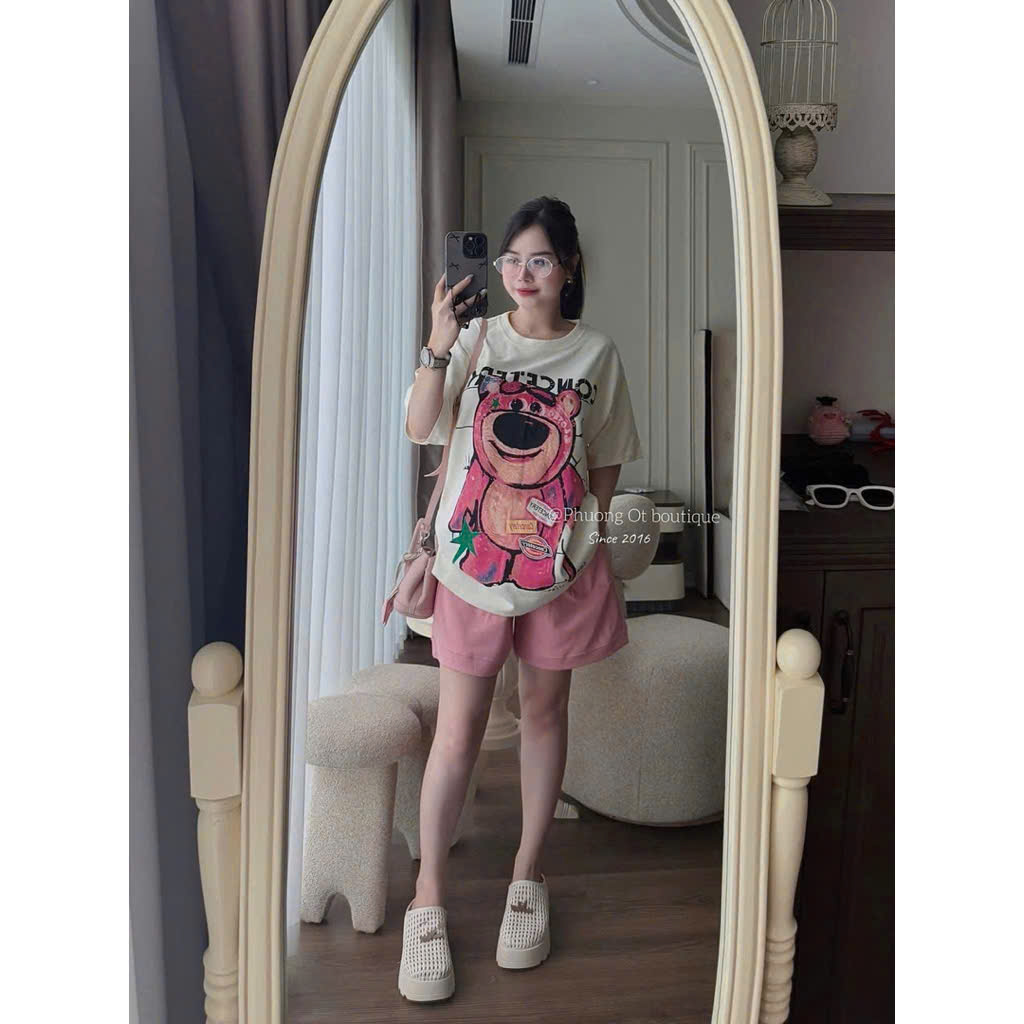 Bộ cotton gấu dâu phom rộng nữ WG.WE BN2