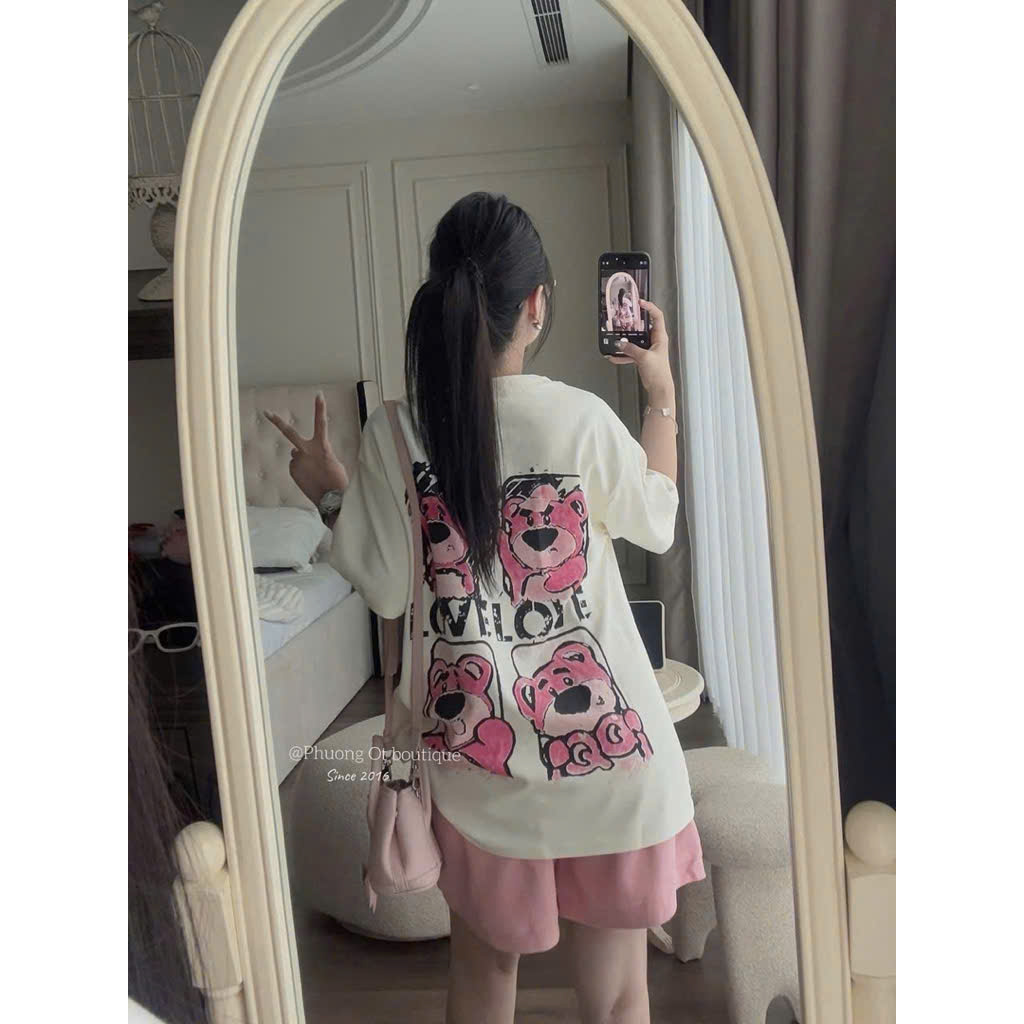Bộ cotton gấu dâu phom rộng nữ WG.WE BN2