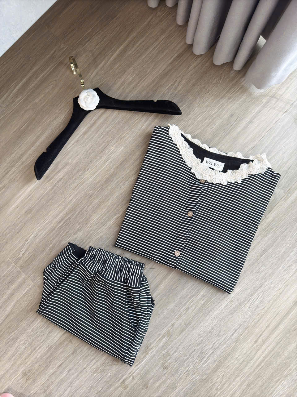 Bộ cotton kẻ dày mát mùa hè nữ BN2