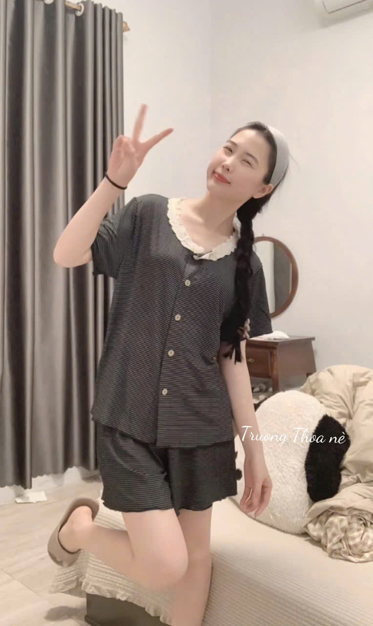 Bộ cotton kẻ dày mát mùa hè nữ BN2