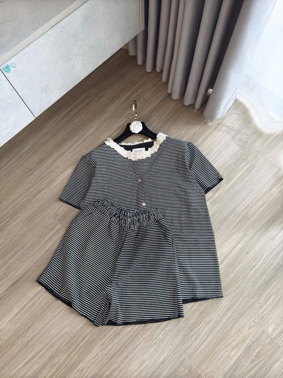 Bộ cotton kẻ dày mát mùa hè nữ BN2