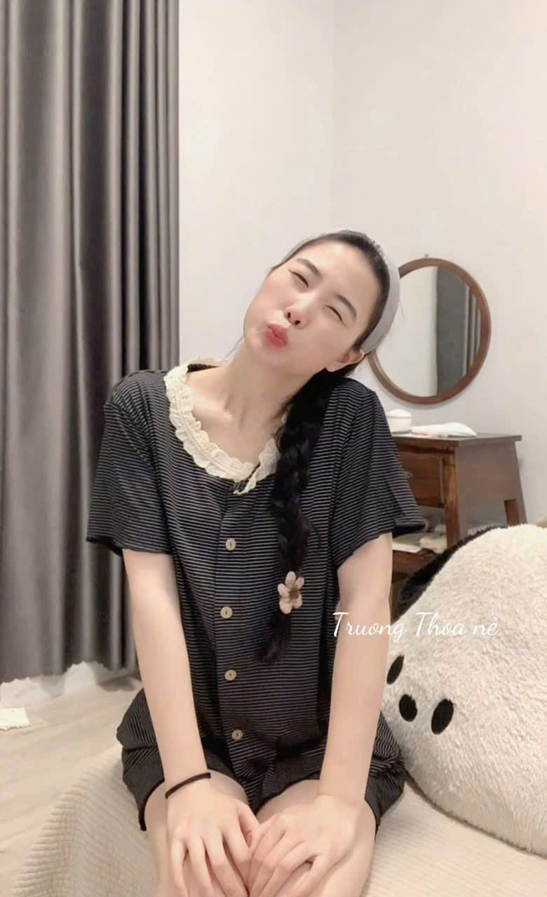 Bộ cotton kẻ mát mùa hè nữ Wg.We BN1