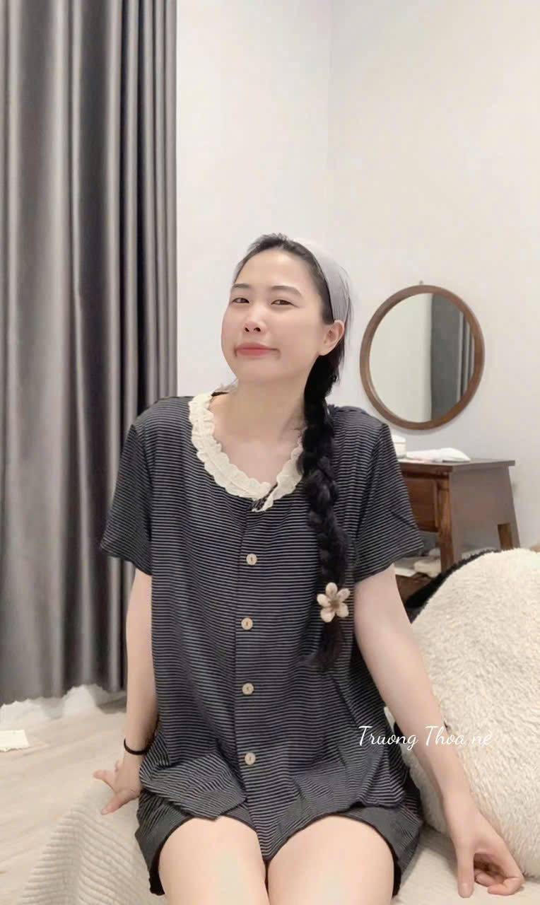 Bộ cotton kẻ mát mùa hè nữ Wg.We BN1