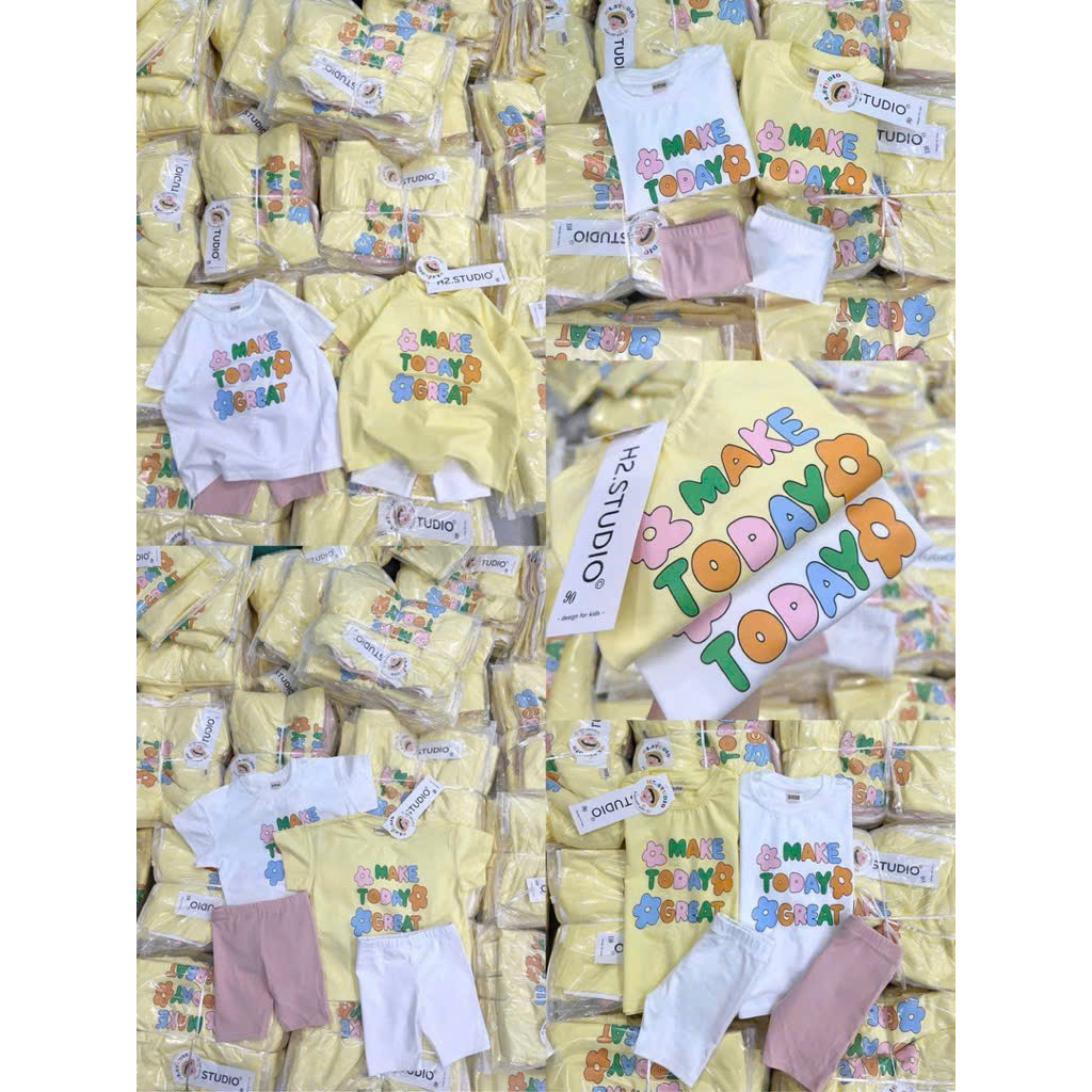 Bộ cotton quần legging bé gái hoa, chữ VNXK mùa hè bé gái