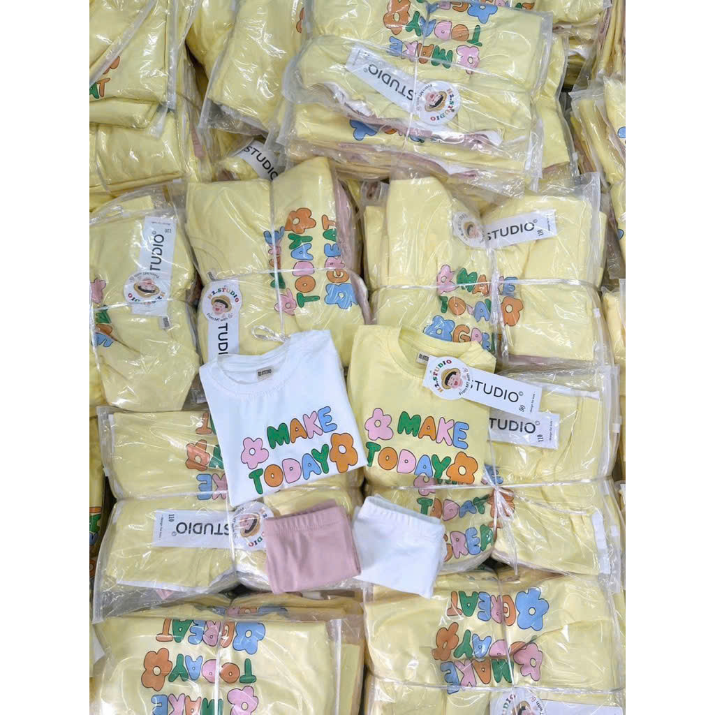 Bộ cotton quần legging bé gái hoa, chữ VNXK mùa hè bé gái