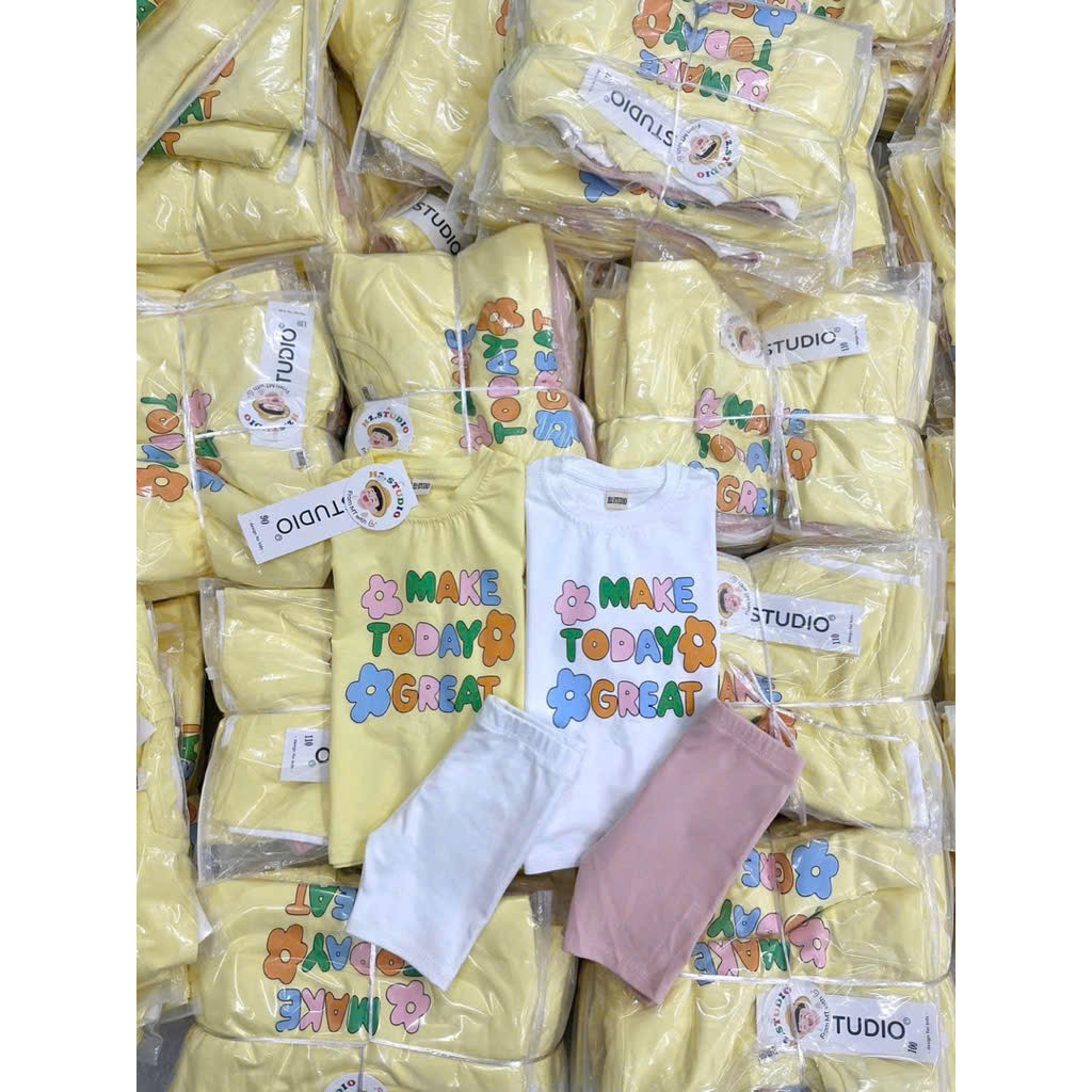Bộ cotton quần legging bé gái hoa, chữ VNXK mùa hè bé gái