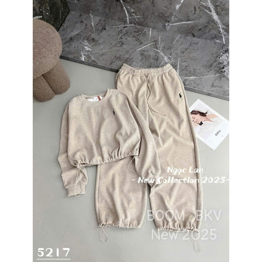 Bộ len tăm lông thỏ nữ màu Be rút dây