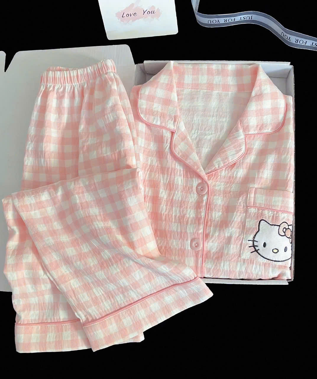 Bộ pizama kẻ caro hồng nữ 40-72kg