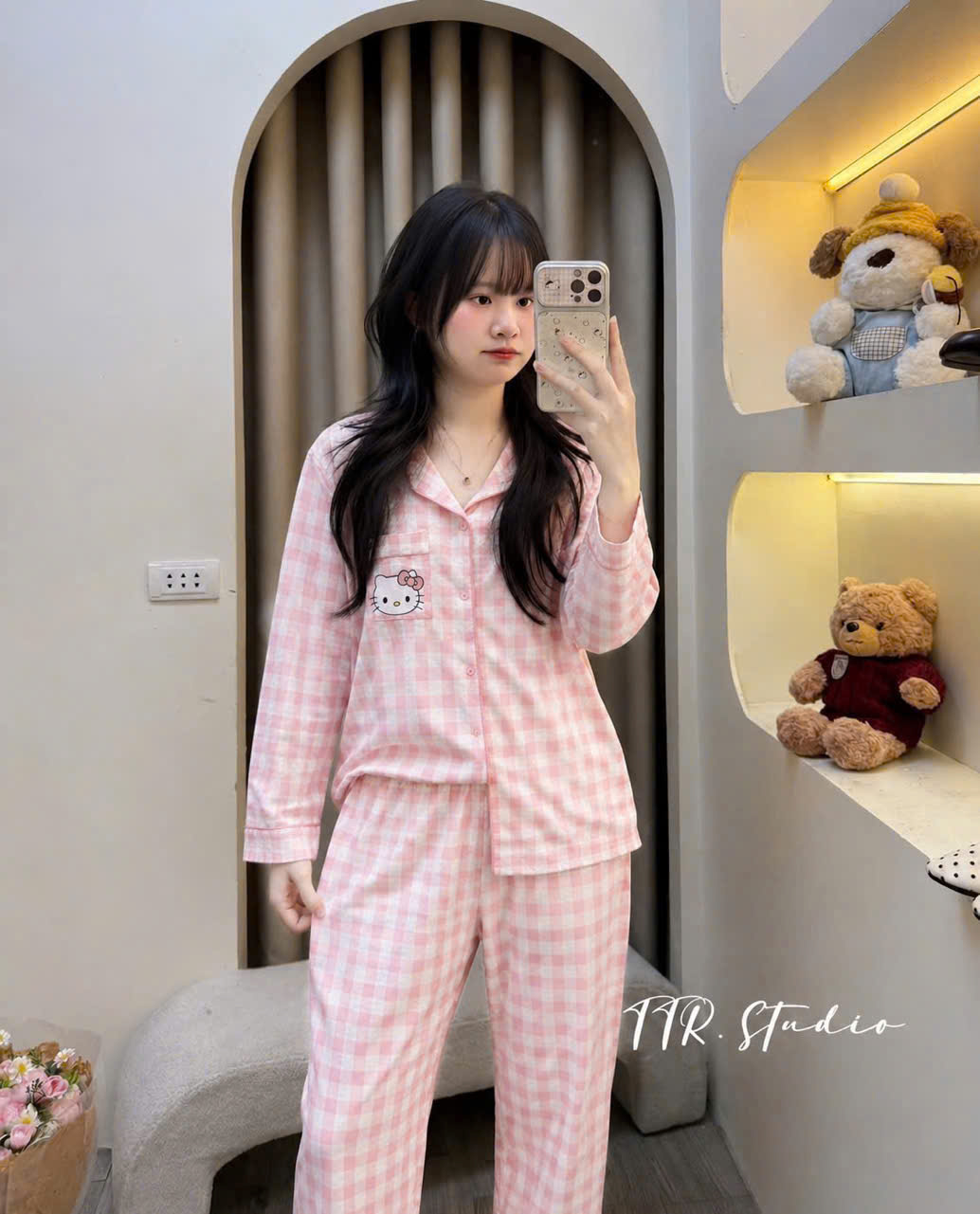 Bộ pizama kẻ caro hồng nữ 40-72kg