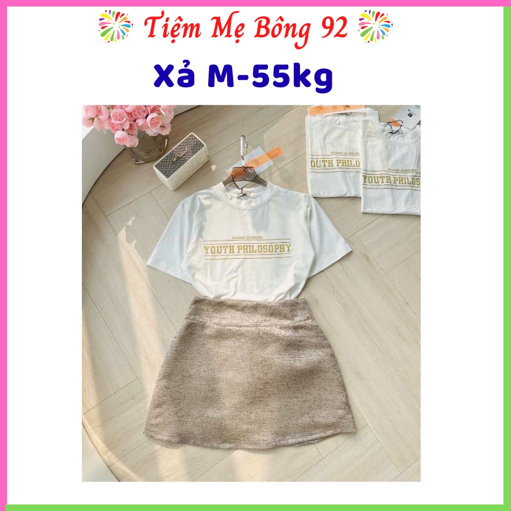 Xả : Set váy áo cotton chân váy vàng nâu M 47-55kg hàng QC HN1 #135k