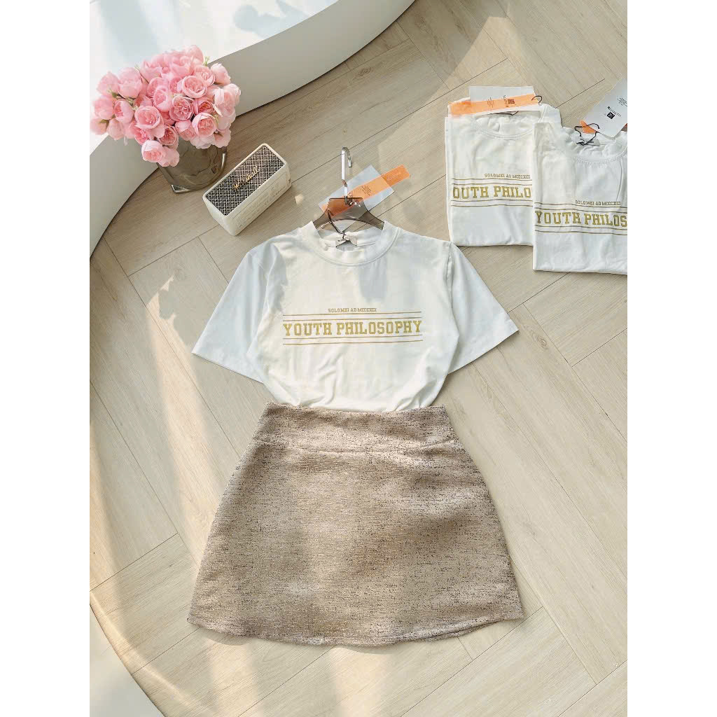 Xả : Set váy áo cotton chân váy vàng nâu M 47-55kg hàng QC HN1 #135k