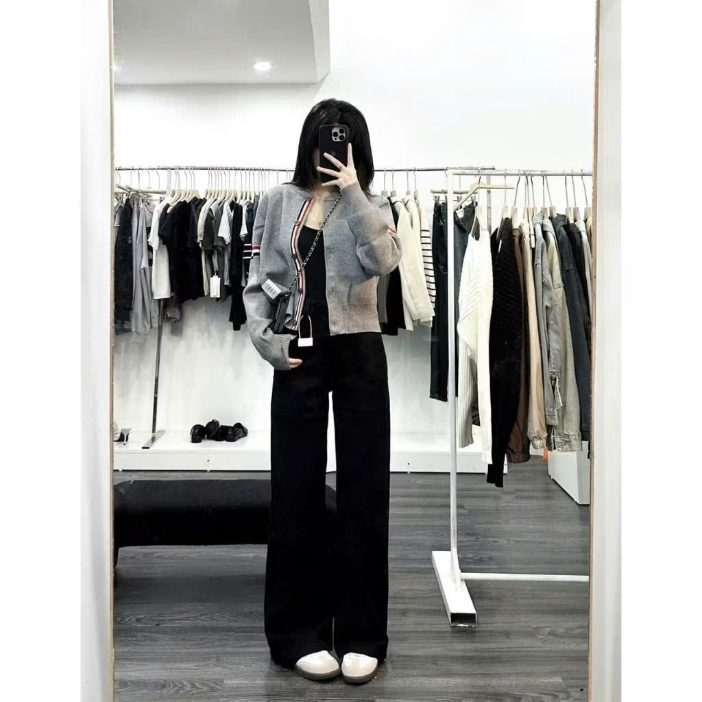 Xả M 47-55kg : Quần Jean đen suông mác da (ko thắt lưng) QJ7 #109k