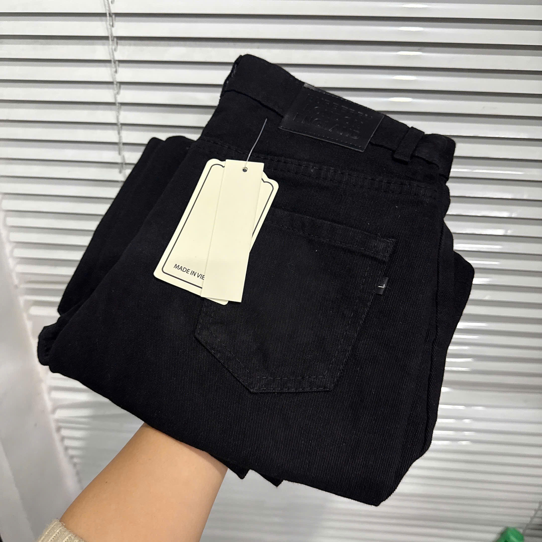 Xả M 47-55kg : Quần Jean đen suông mác da (ko thắt lưng) QJ7 #109k