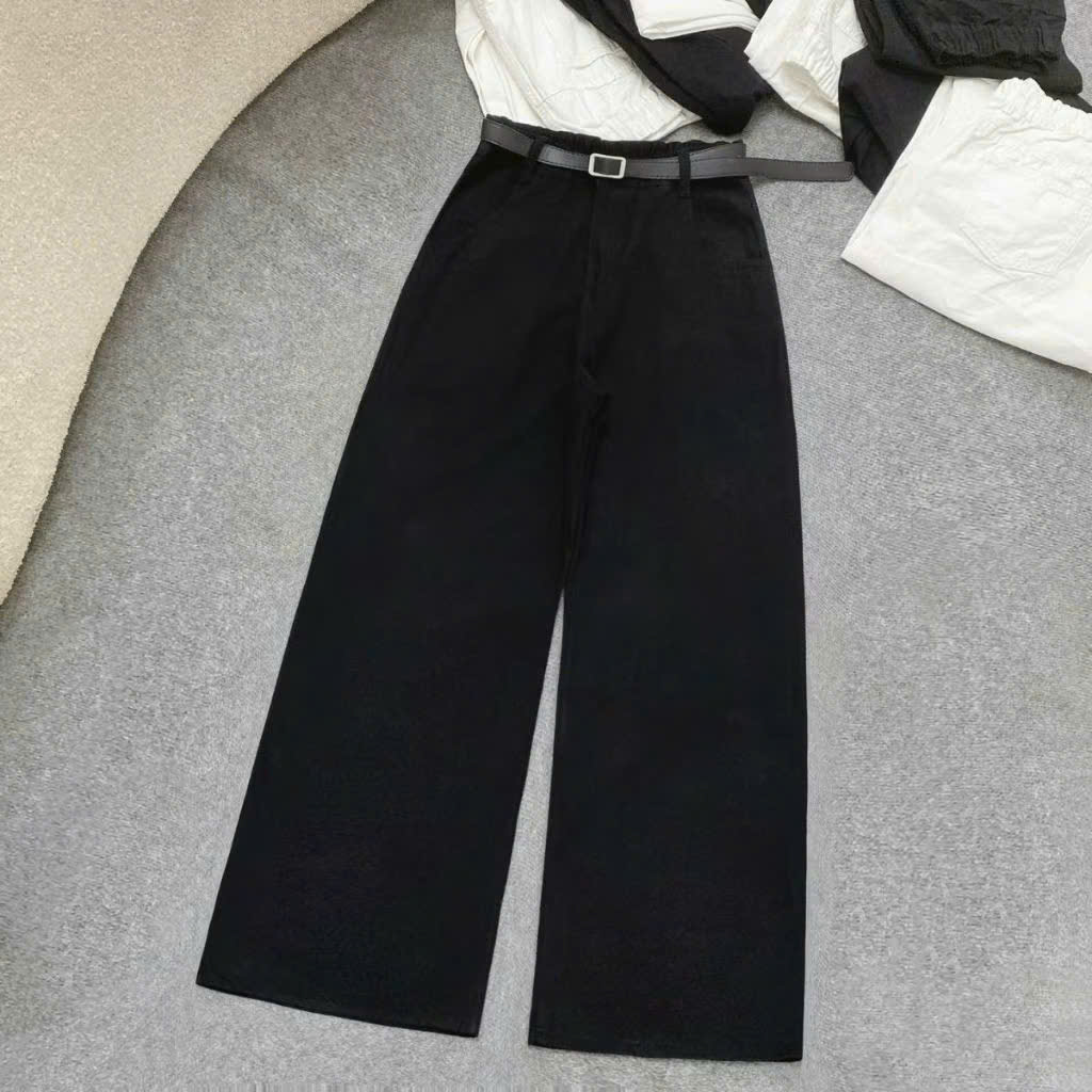 Xả M 47-55kg : Quần Jean đen suông mác da (ko thắt lưng) QJ7 #109k