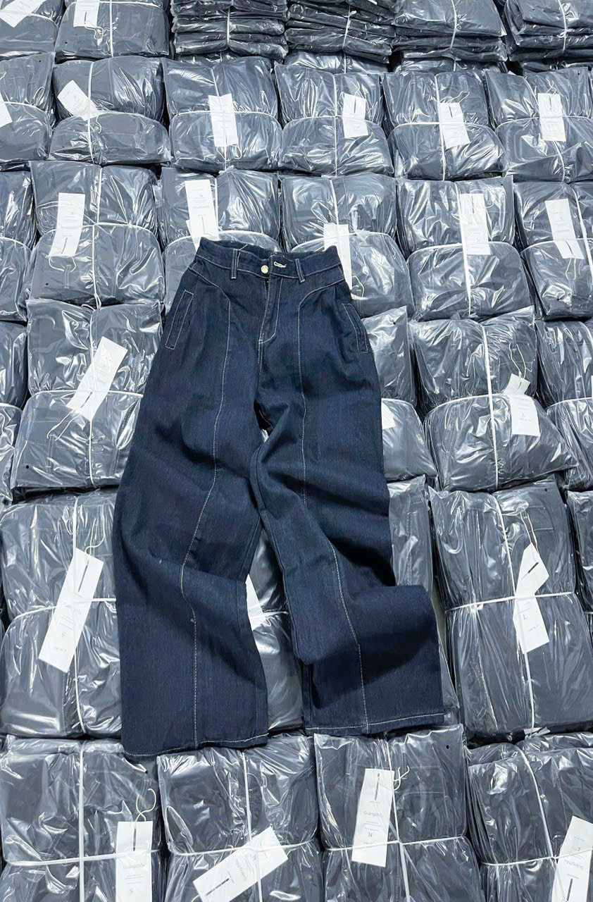 Xả L 55-62kg: Quần Jean mềm màu xanh tối ống suông to QJ9 #109k
