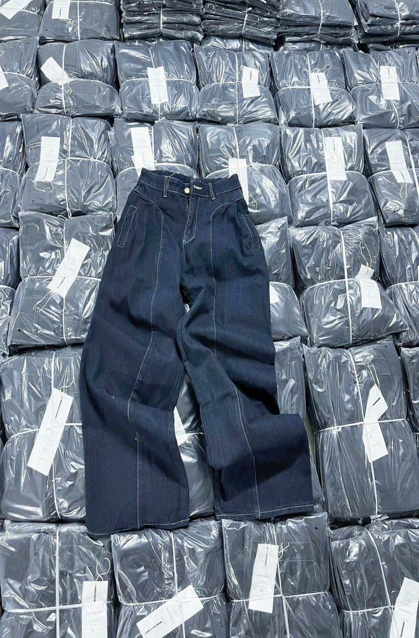 Xả L 55-62kg: Quần Jean mềm màu xanh tối ống suông to QJ9 #109k