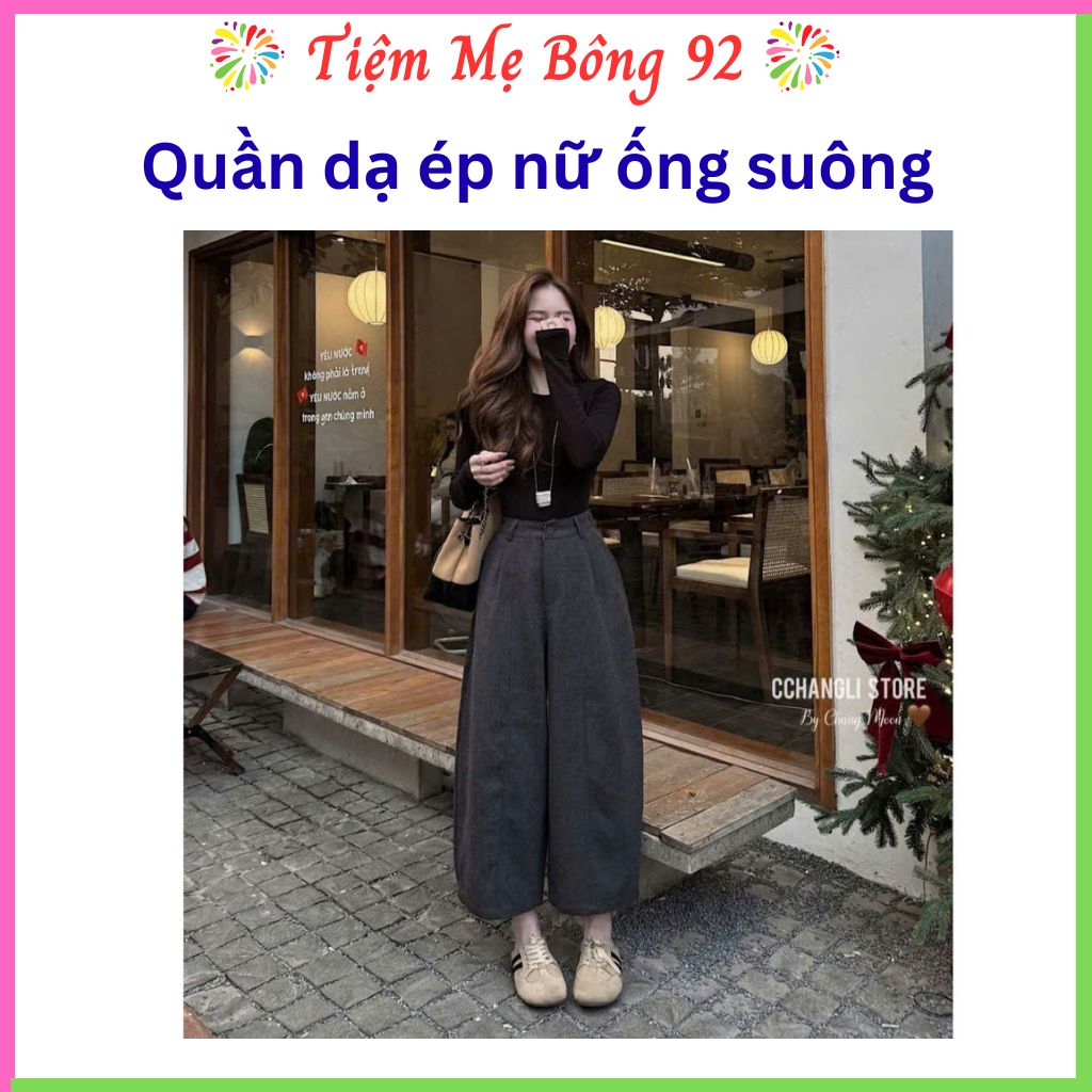 Quần dạ ép nữ dáng thụng lưng cao, cạp liền khóa trước chun sau QJ41