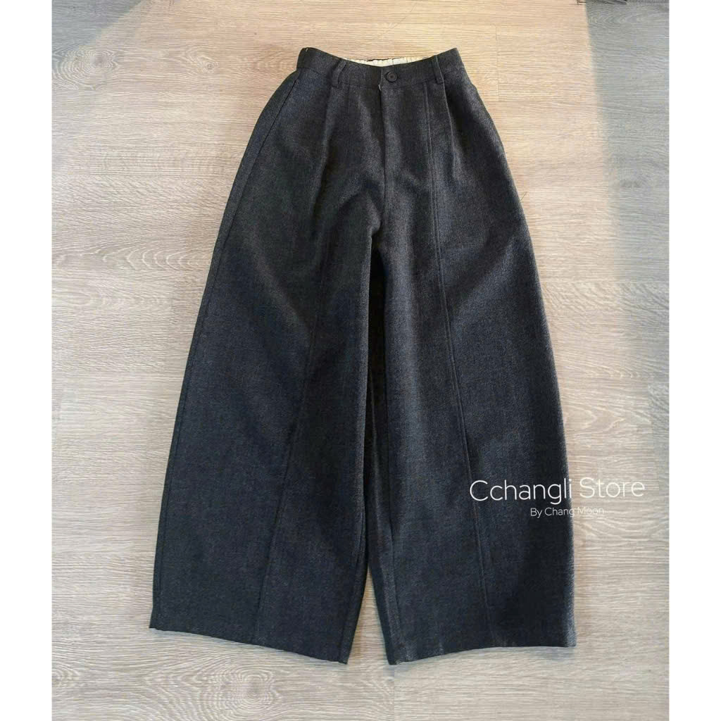 Quần dạ ép nữ dáng thụng lưng cao, cạp liền khóa trước chun sau QJ41