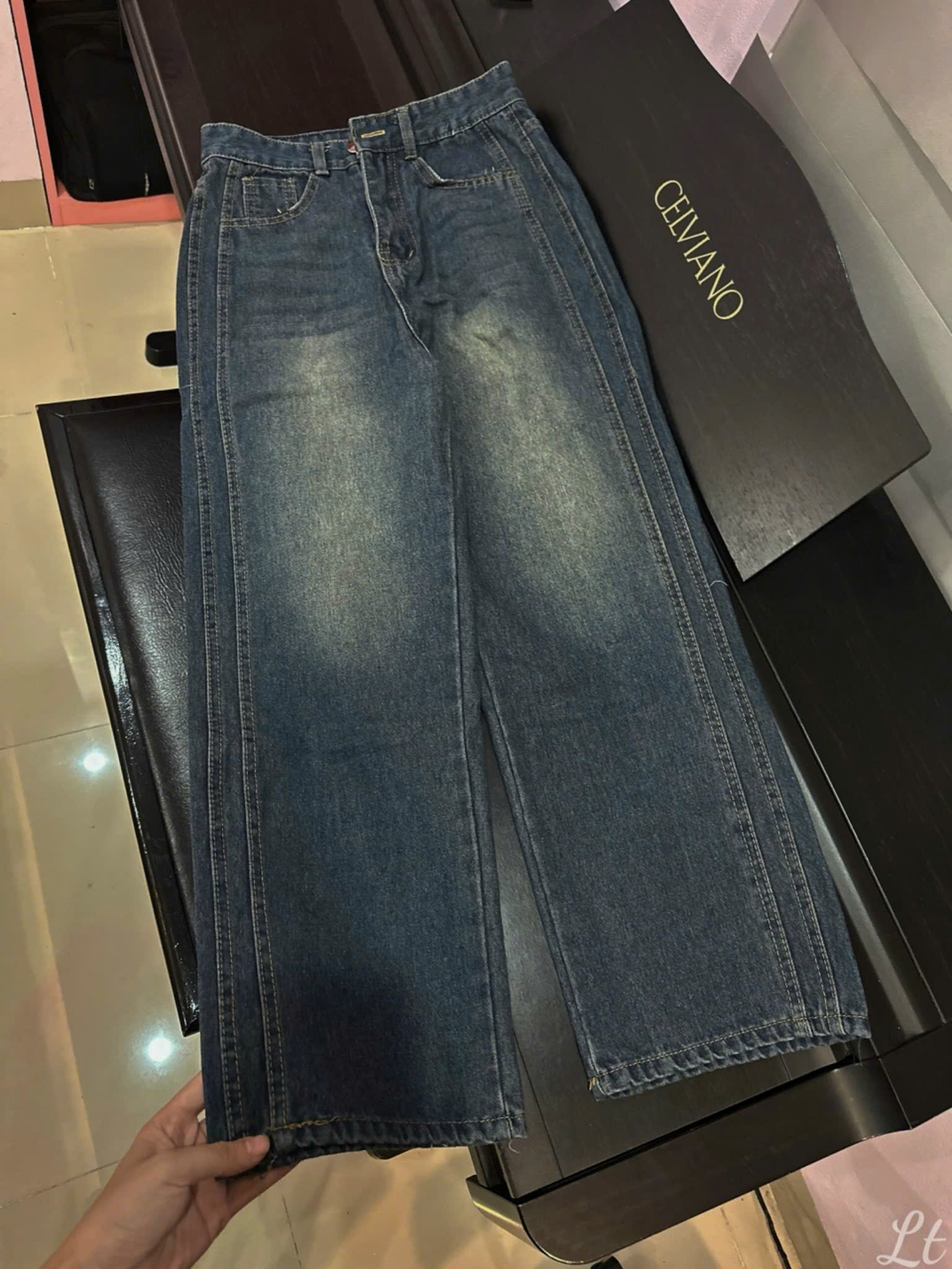 Xả L-62kg: Quần jean may 2 viền nổi suông nữ 2 màu QJ25