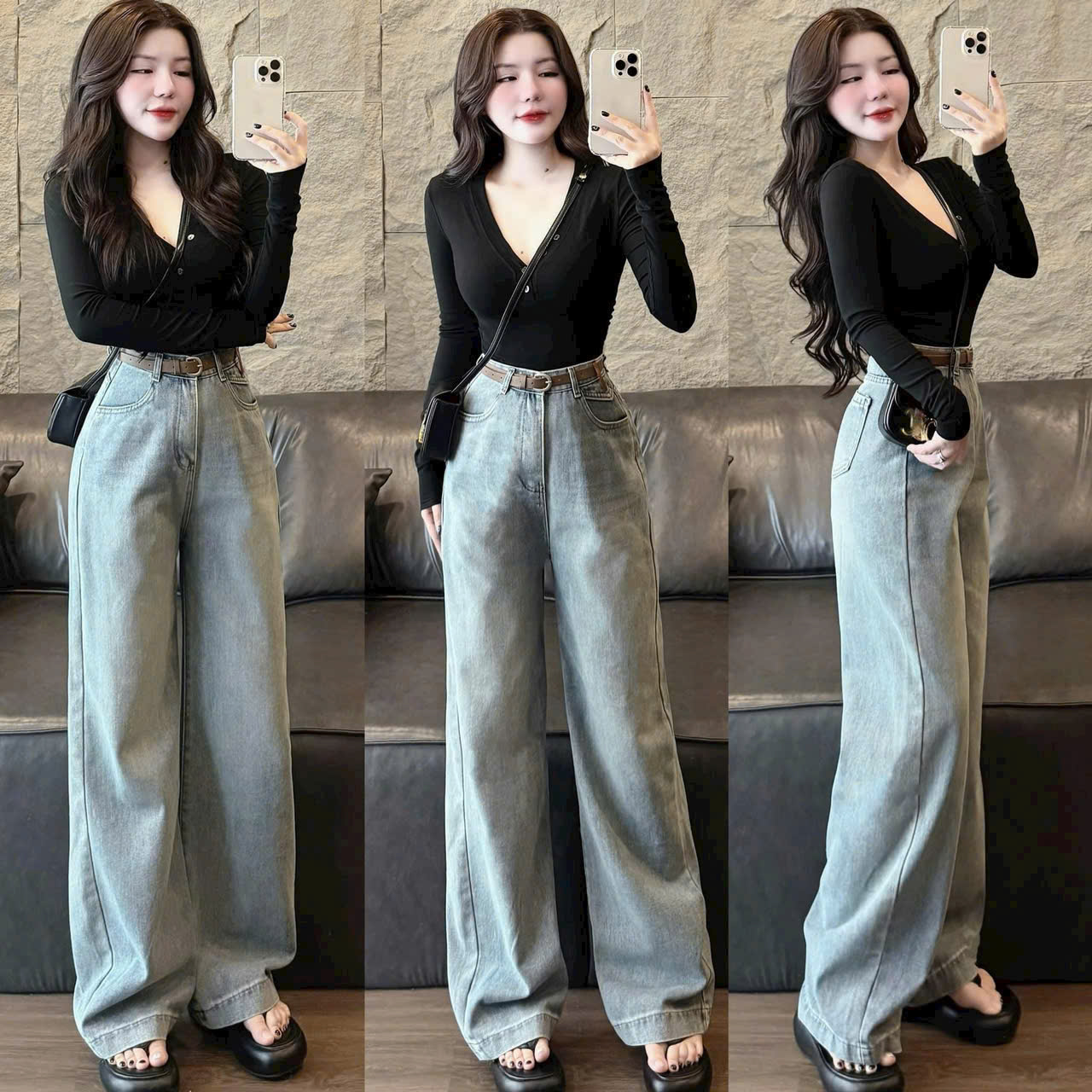 Quần jean nắp túi suông nữ QJ36