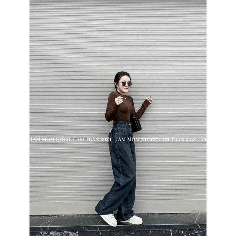 Quần jean nữ dáng dài suông gắn mác đỏ túi sau QJ53