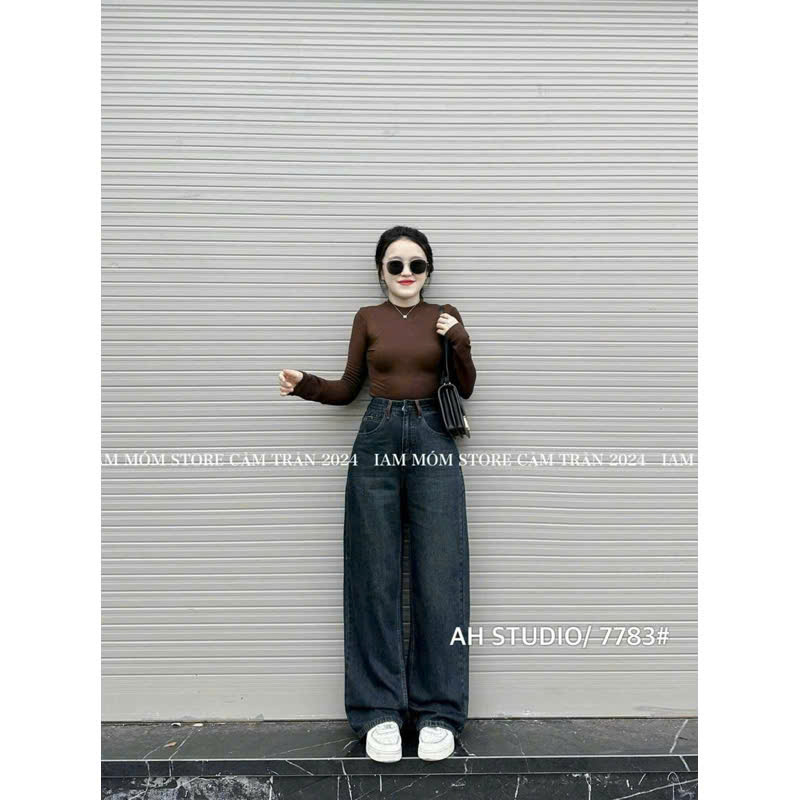 Quần jean nữ dáng dài suông gắn mác đỏ túi sau QJ53