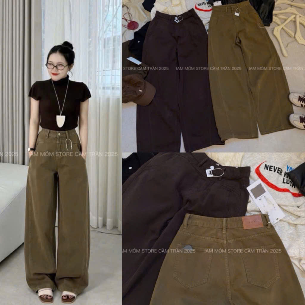 Quần jean suông nâu ống rộng nữ QJ40