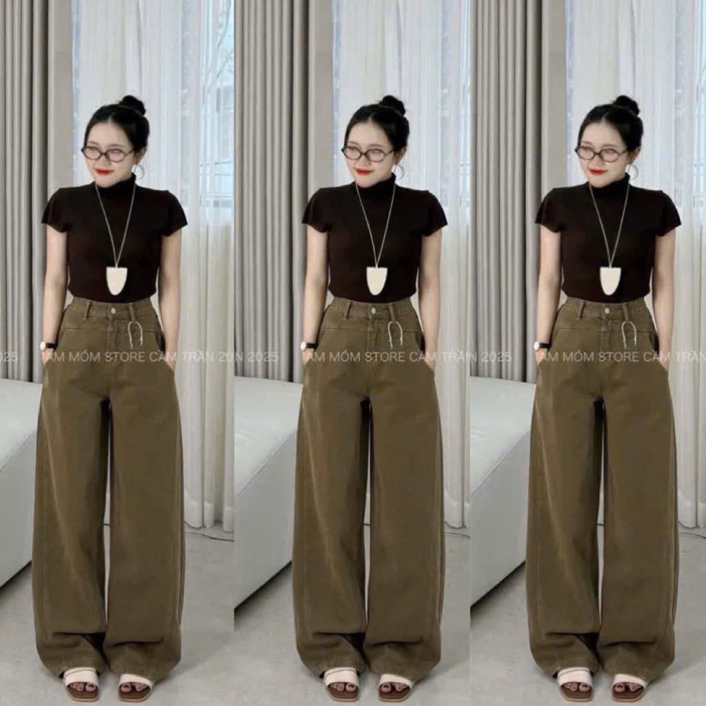 Quần jean suông nâu ống rộng nữ QJ40