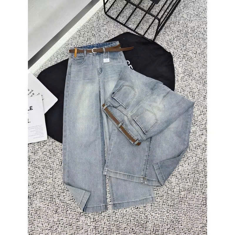 Quần jean suông nữ xanh cạp cao QJ43