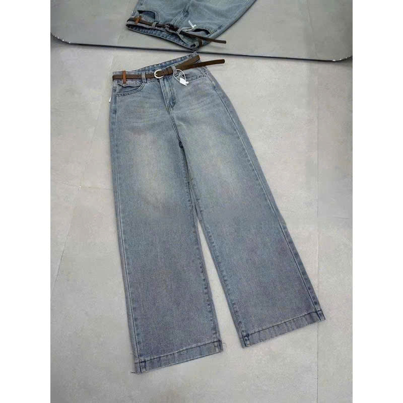Quần jean suông nữ xanh cạp cao QJ43