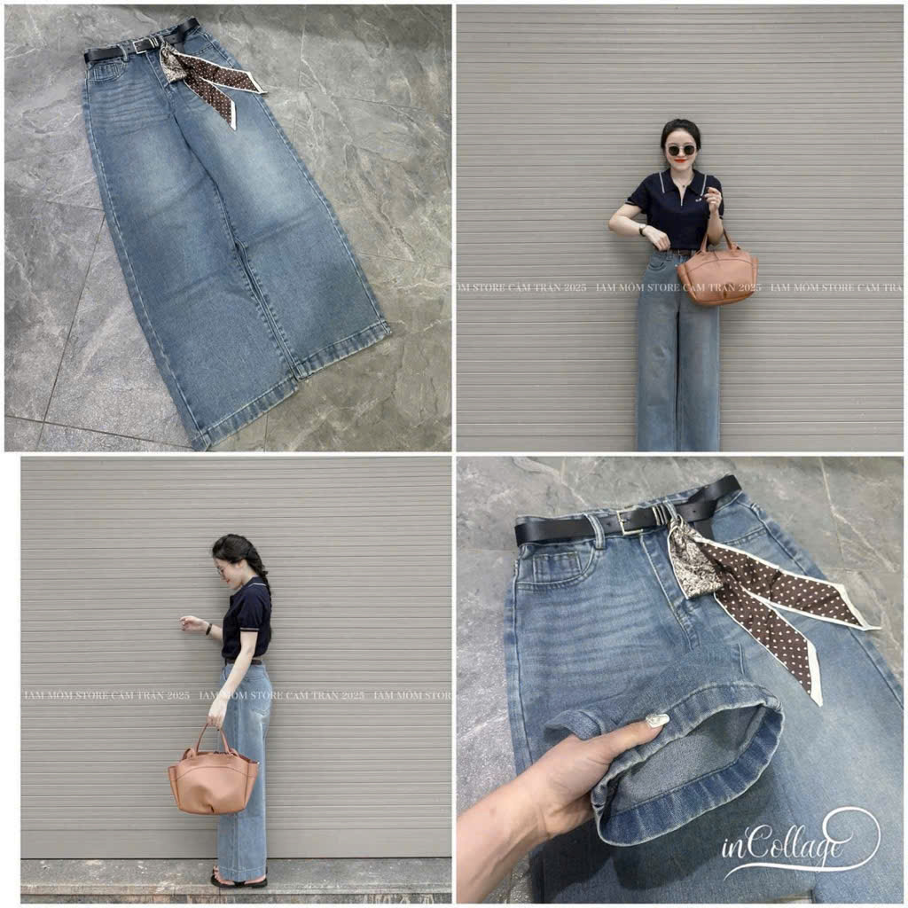 Xả S 40-47kg : Quần jean suông xanh kèm khăn nữ QJ43