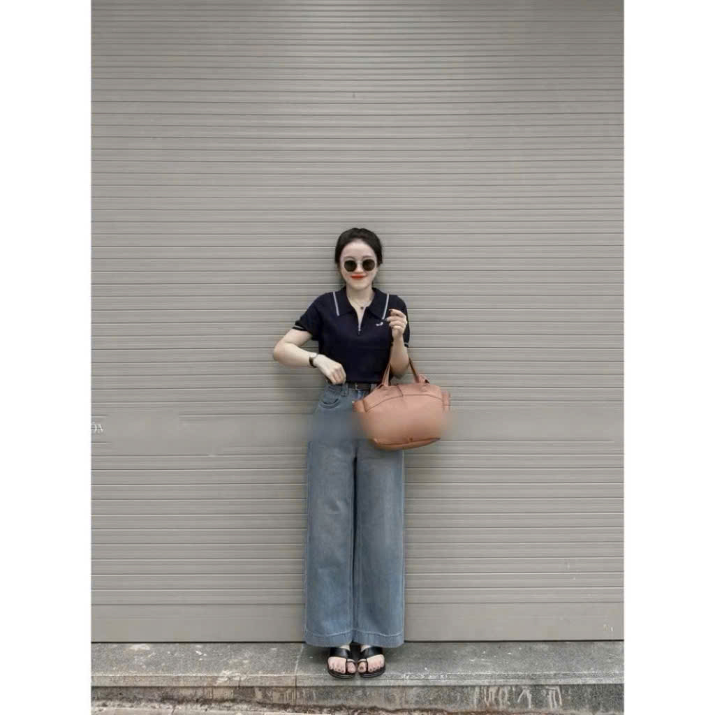 Xả S 40-47kg : Quần jean suông xanh kèm khăn nữ QJ43