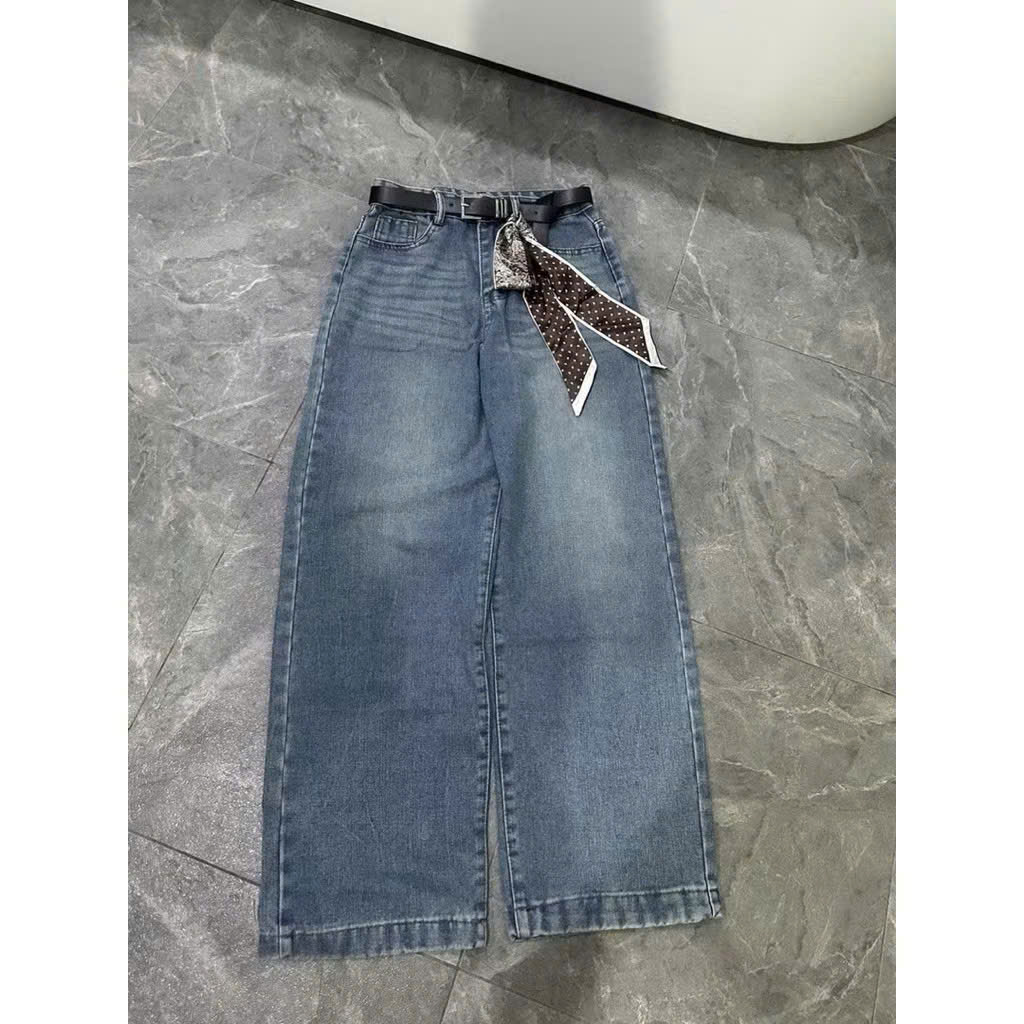 Xả S 40-47kg : Quần jean suông xanh kèm khăn nữ QJ43