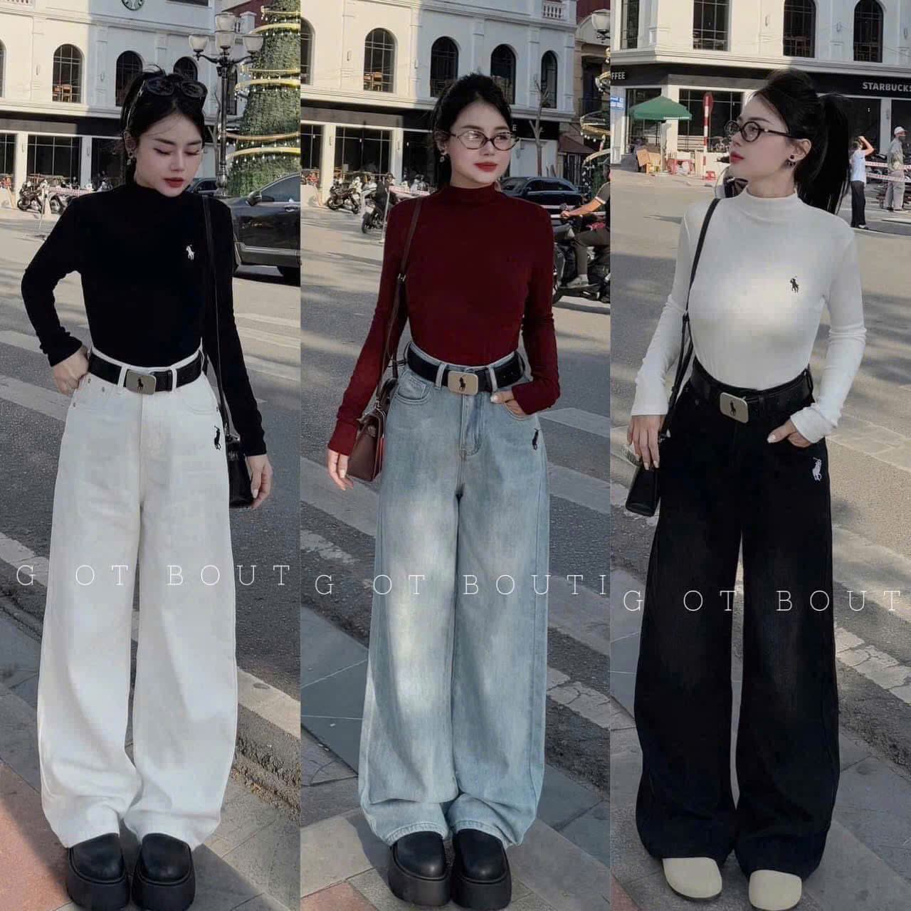 Xả M 48-55kg : Quần jean thêu ngựa màu đen nữ QJ17