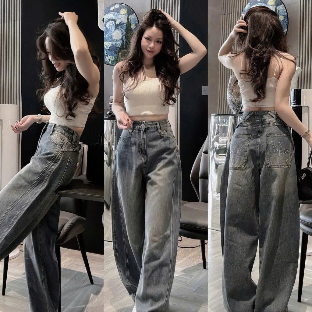Xả S 40-47kg: Quần jean suông thêu túi sau nữ QJ60
