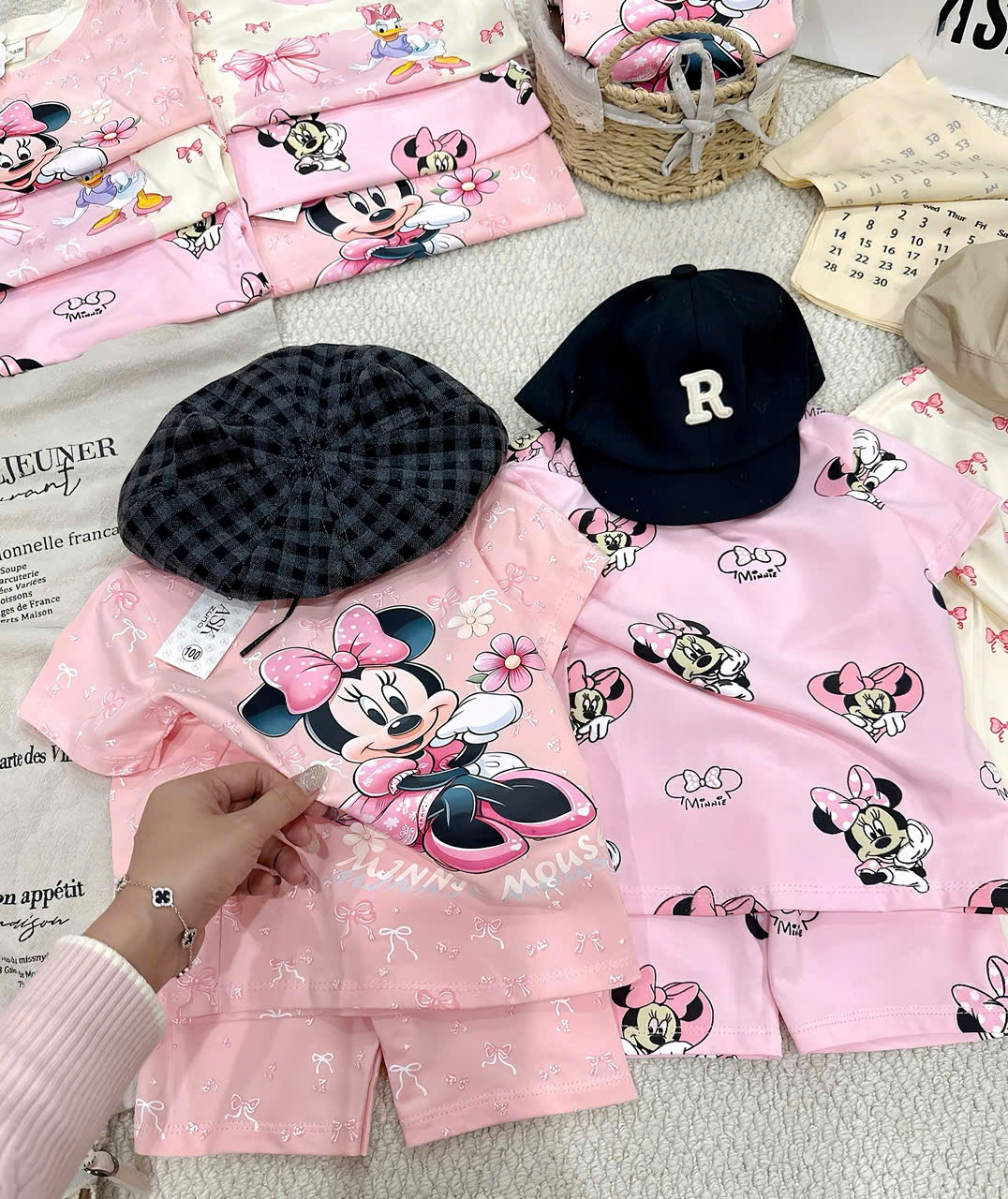 ASK Set 3 bộ cotton MINNIE hồng cam mùa hè bé gái
