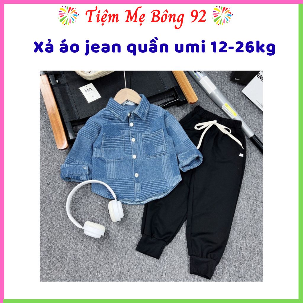 Xả 12-26kg:Áo Jean mềm phối cùng quần mì mềm nhẹ bé trai TT4