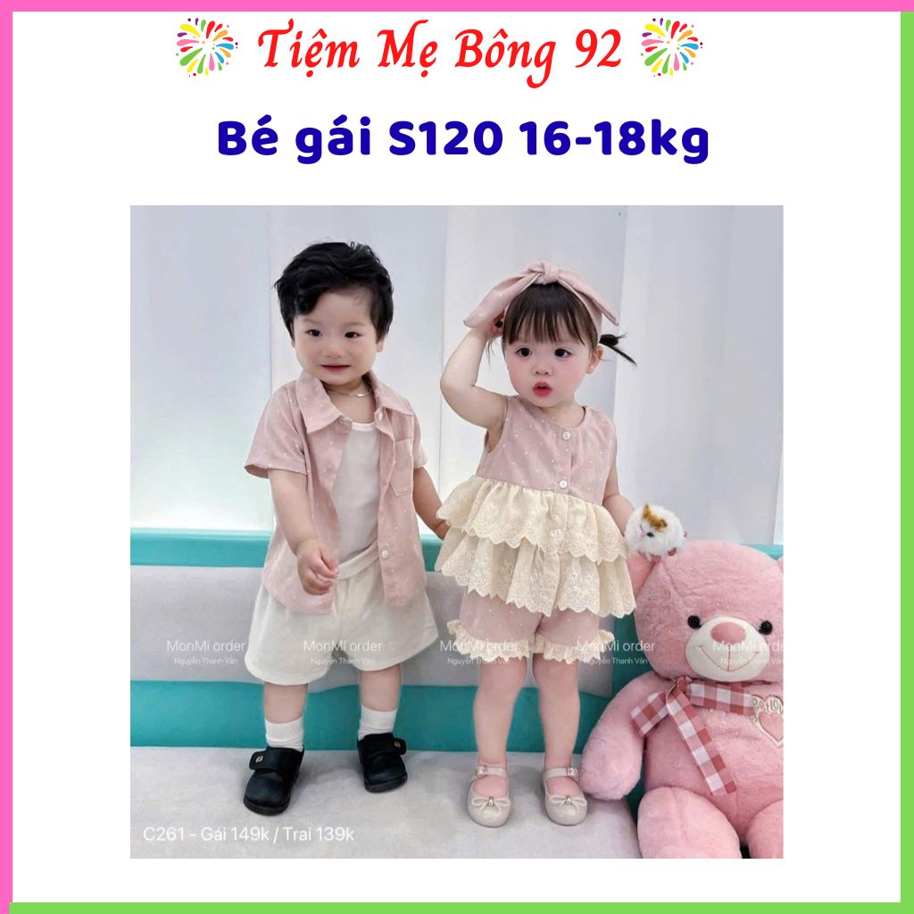 Xả VNXK S120 16-18kg : Váy chấm bi phối ren hồng mùa hè bé gái HG4