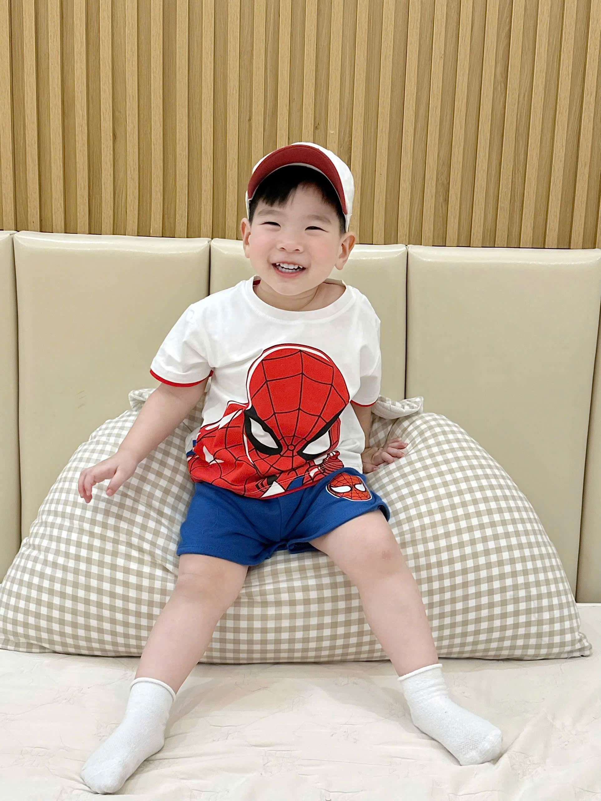ASK Sét 2 bộ cotton Siêu nhân Spiderman tone xanh,đỏ bé trai VNXK