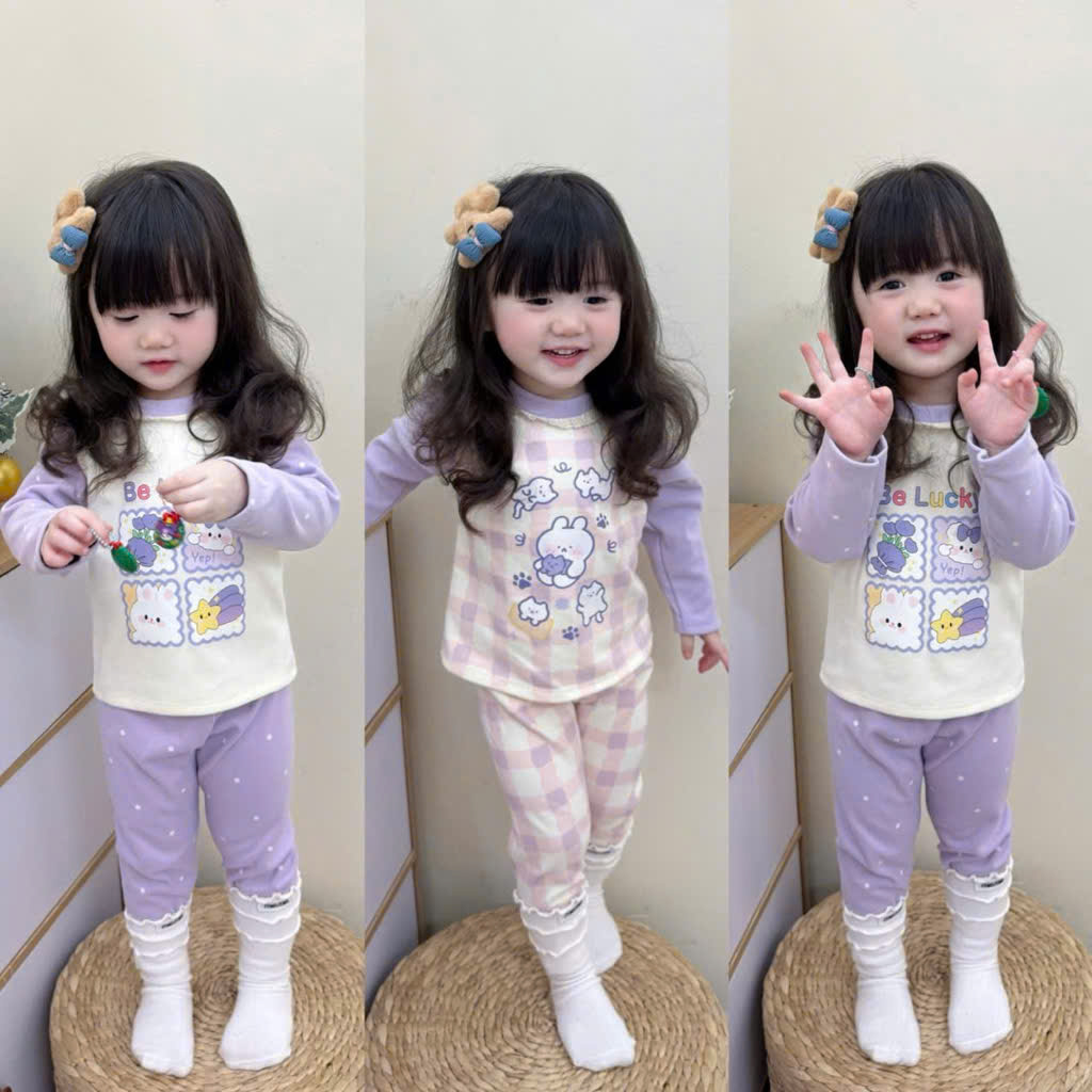 Sét 2 bộ cotton tím kem VNXK bé gái