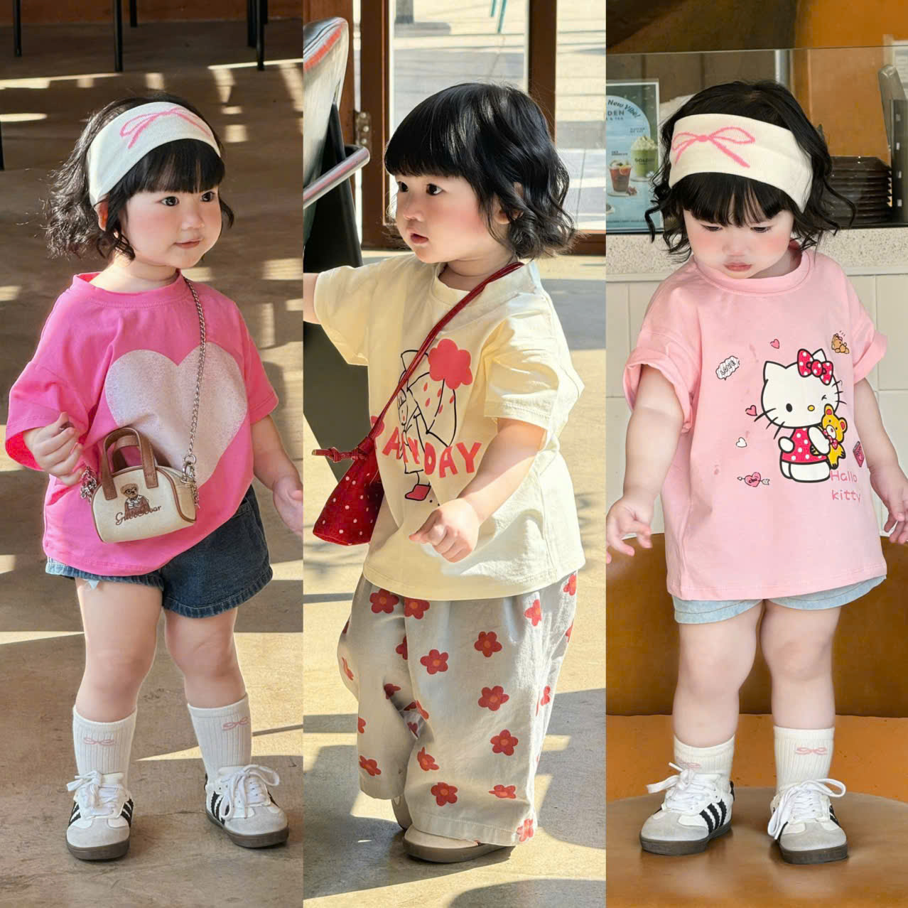 ASK Sét 3 áo cotton tone hồng bé gái VNXK