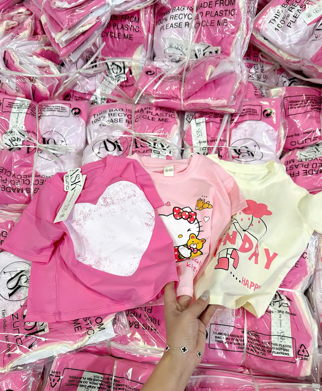 ASK Sét 3 áo cotton tone hồng bé gái VNXK