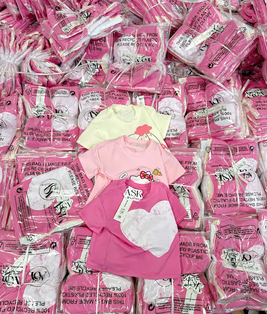 ASK Sét 3 áo cotton tone hồng bé gái VNXK