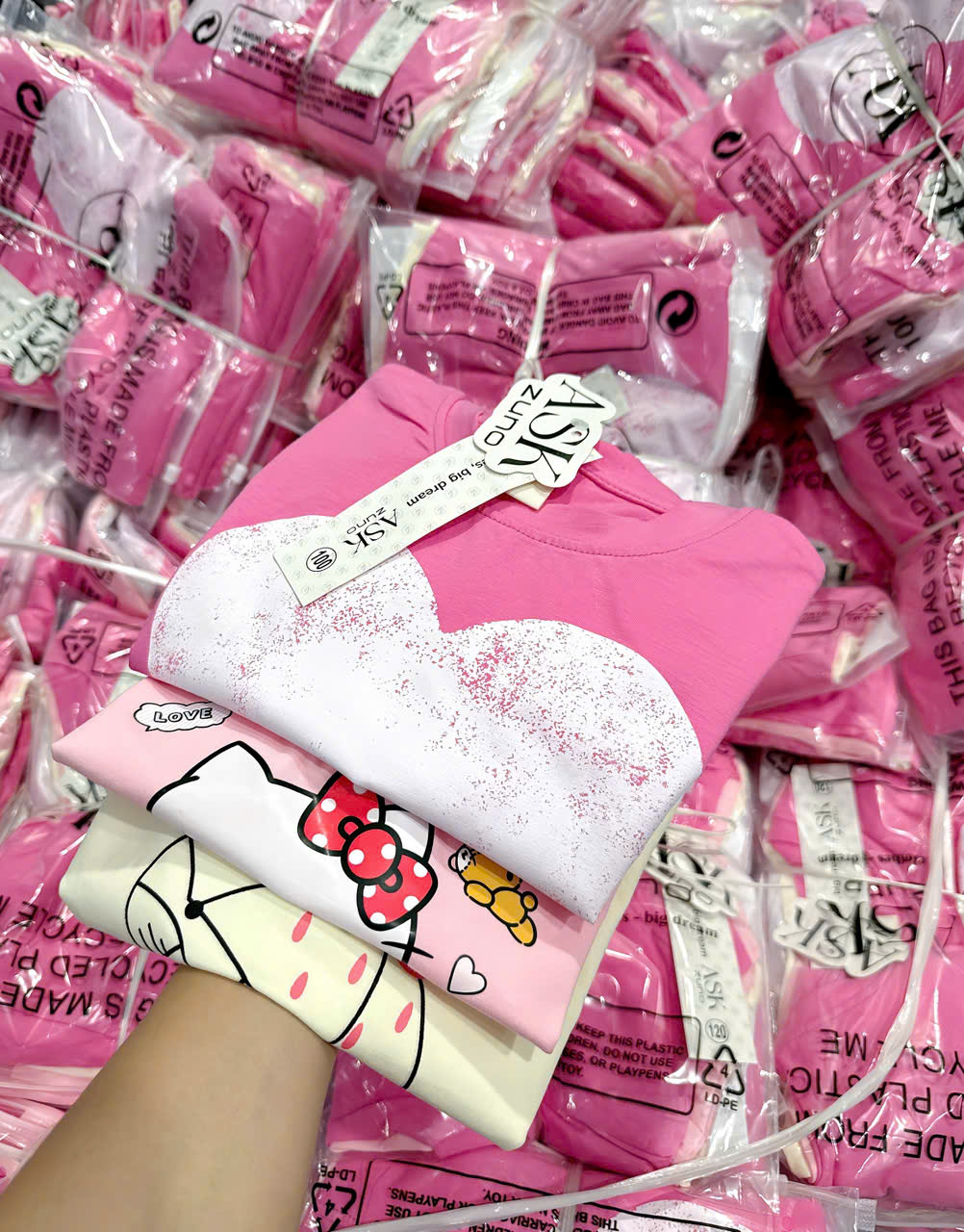 ASK Sét 3 áo cotton tone hồng bé gái VNXK